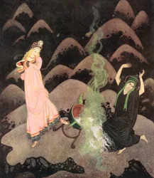 With a Scream the Princess Rushed Forward, and, Before Her Wicked Sister Could Prevent Her, She Had Upset the Cauldron with a Crash, Illustration from the Russian Fairytale The Fire Bird, from Edmund Dulac