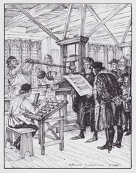 William Caxton in his printing shop