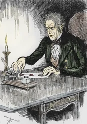 Dr Jekyll closes the letter in which he confesses to being Mr Hyde the murderer, illustration by Edmund Joseph Sullivan (1869-1933) for the novel The Strange Case of Dr Jekyll and Mr Hyde by Robert Louis Stevenson (1850-1894), 1927