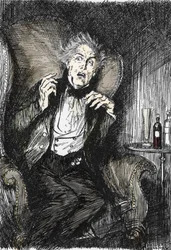 Dr Jekyll in terror during his conversation with Utterson and Enfield. Illustration by Edmund Joseph Sullivan for the novel 