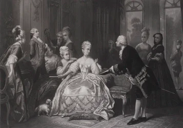 Christoph Willibald Gluck hands Queen Marie Antoinette the score of the opera at Trianon