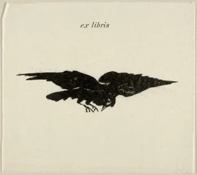 Flying Raven: ex libris, from The Raven (Le Corbeau)