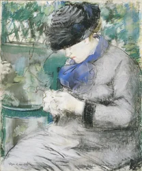 Girl Sitting in the Garden, or Knitting