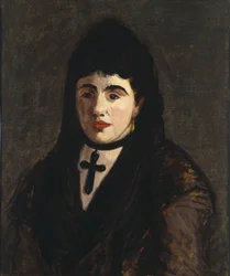 Spanish Woman Wearing a Black Cross