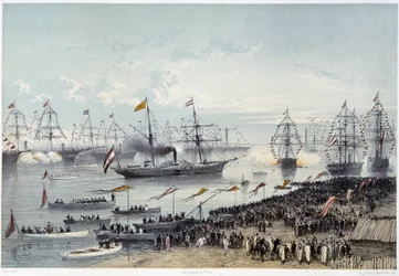Arrival of His Majesty the Emperor of Austria at Port Said in “Inauguration of the Suez Canal by G. Nicole. 1869