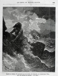 Dantès escaped by swimming - Engraving by Riou, in Le Comte de Monte-Cristo by A. Dumas, ed. Jules Rouff & Cie