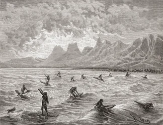 Hawaiians Surfing, illustration from 