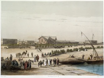 Scene and view of the canal in “Inauguration of the Suez Canal by G. Nicole. 1869
