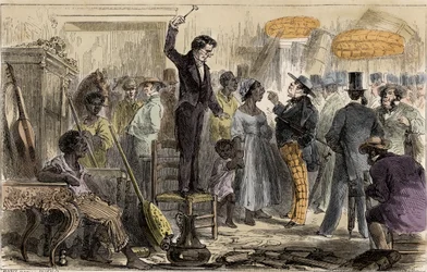 Slave market in Rio de Janeiro, Brazil - A slave sale in Rio de Janeiro, drawing by Riou