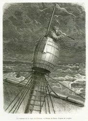 The barrel of the watch of the boat Proven, drawing by Riou, to illustrate the story of Professor Nils Adolf Erik (Eric) Baron Nordenskjold (Nordenskiold) (1832-1901): Swedish polar expedition, in 1875. Engraving in Le tour du monde