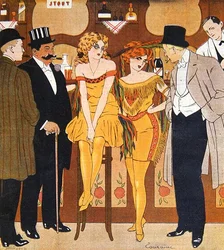 Caricature of prostitutes with their clients, from Le Rire
