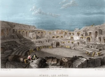 Les arenes de Nimes, Gard, Languedoc-Roussillon, France (engraving)