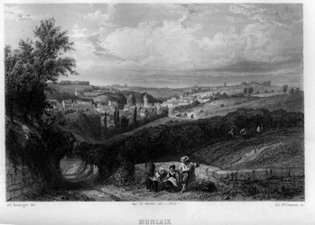 View of the city of Morlaix, Finistere, Brittany, France (engraving)