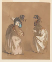 Two Masked Ladies Bowing