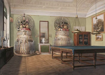 Interiors of the Winter Palace. The Billiard Room of Emperor Alexander II, Mid of the 19th century
