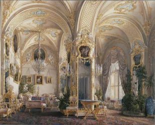 Interiors of the Winter Palace. The Drawing Room in Rococo Style with Cupids