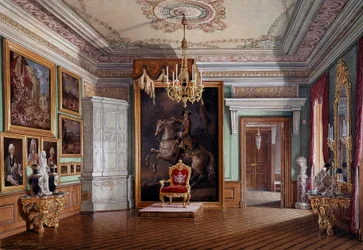 View of the Room of the Throne of Paul I in Gatchina, in the Centre the Portrait of Peter I