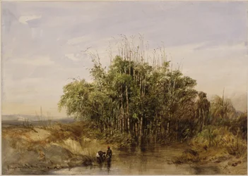 Bamboo Grove by the Water, with Figures