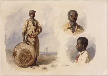 Three Portraits of Afro-Brazilians: Full Figure, Standing with Basket, Bust of a Man Facing Forward, and a Boy in Profile