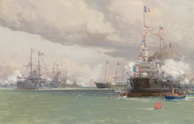 The Entente Cordiale: The Royal Yacht Victoria & Albert III Reviewing the Anglo-French Fleet in Cowes Road