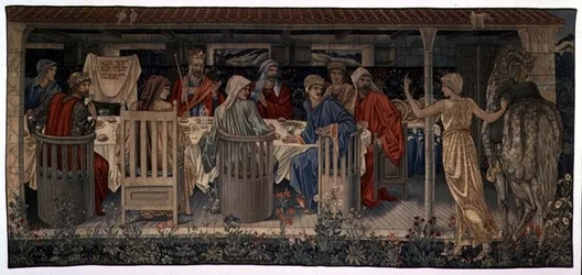 Quest for the Holy Grail Tapestries, Panel 1, Knights of the Round Table Summoned to the Quest by the Strange Damsel, 1898-1899