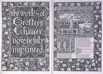 Title page and opening page from the Kelmscott Press edition of The Works of Geoffrey Chaucer