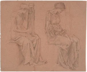 Two Studies of a Sitting Girl Playing a Zither
