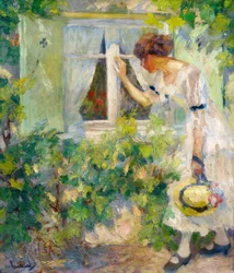 Young Woman Looking Through a Window