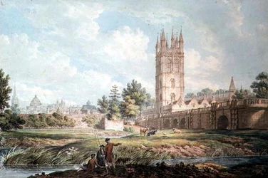 Magdalen College and Bridge, Oxford, from the River