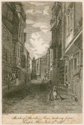 Sketch of Butcher Row, looking from Temple Bar, 9 June 1796