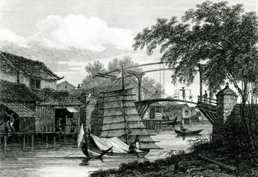 Drawbridge at Malacca, engraved by George Cooke