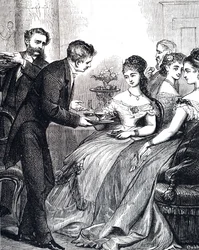 Engraving Depicting a Gentleman Handing a Lady a Dish of Jelly at a Supper