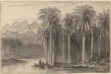 Figures Setting Out in Canoes from a Palm Grove