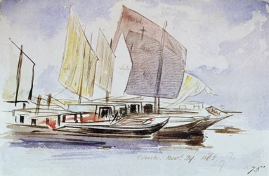 Studies of Venetian boats, full sail, starboard view