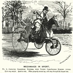 Mechanics in Sport. No 3. - Improved Clockwork Hunters, with Patent Camb-Saddle Bumping Action (engraving)