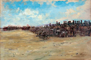 Royal Horse Artillery and Lancers waiting to move off, 1898