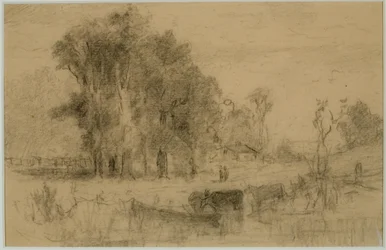 Landscape, Rowboat and Cows (#57) c. 1880