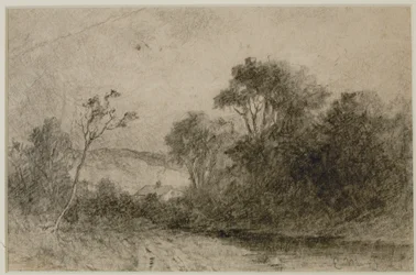 Landscape with Roof Tops Behind Trees