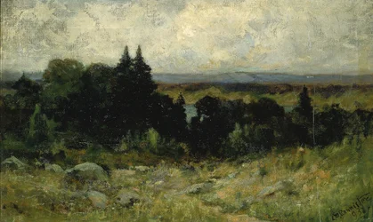Untitled (landscape, fields with rocks and trees)