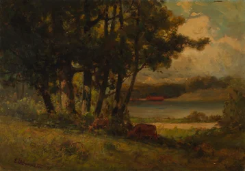 Untitled landscape with cows grazing near river, 1891