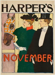 Lady and Gentleman Outside Horse Stall, November Harper