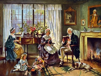 George Washington (1732-1799) First President of the United States of America (1789-1797). Washington at Home with His Family. After Painting by Edward P Moran