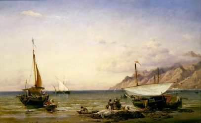 Fishermen maintaining their nets