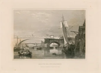 Part of the Old and New London Bridges. Drawn 1832