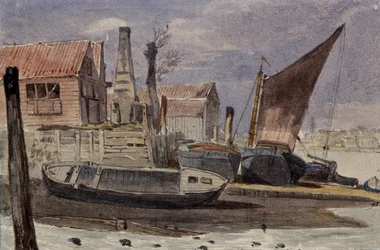 Battersea, the River Bank with Boats