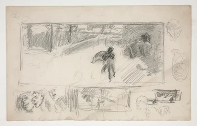 Assorted Sketches (recto); Sketch of a Man in a Cape (verso)