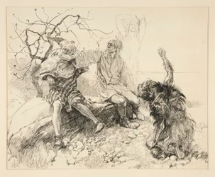 Caliban, Stephano and Trinculo (Ariel Invisible), illustration for Act II, Scene ii, The Tempest