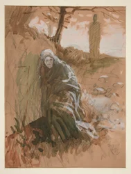 Figure in woods - unidentified illustration