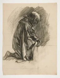 Figure Study for Sir Lancelot and Sir Bors Outfit Galahad with His Spurs (from The Quest of the Holy Grail)