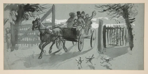 Group of People in an Open Cart - (unidentified illustration)